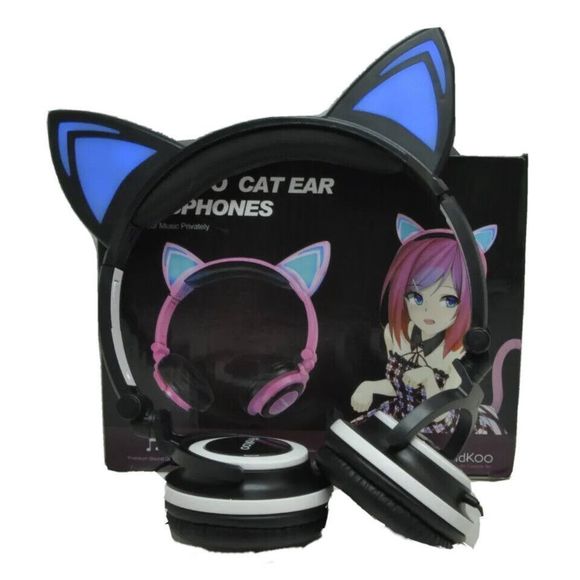 Cat Ear Headphones Led Light Up 2 Modes Blue Girls - Wired Tested - Picture 5 of 6